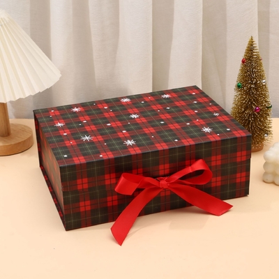 Good price Christmas Gift Box With Red Black Plaid Premium Packaging Reusable Holiday Present Box For Home Decor online