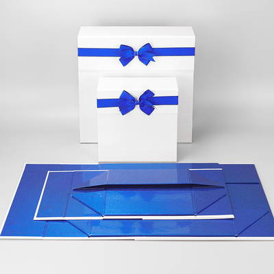 Buon prezzo Scatola regalo con nastro perlato blu bianco, design con chiusura magnetica, pieghevole, per riporre oggetti, finitura perlata di alta qualità in linea