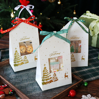 Good price Christmas Window Gift Bag Treat Packaging Golden Tree Reindeer Designs Biscuit Nougat Visibility Window online