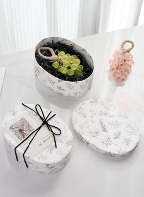 Good price Elegant Oval Gift Box Trio Premium Grape Floral Packaging Natural Kraft Rich Burgundy Soft White Options online