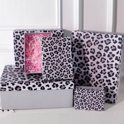 Buon prezzo Scatole regalo personalizzabili con coperture di stampa di leopardo per regali di compleanno in varie dimensioni in linea