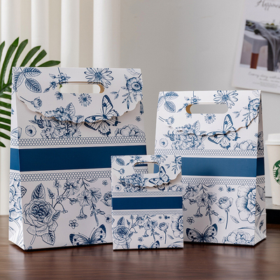 Good price Floral Gift Bag Collection Premium Blue Red Flower Butterfly Design Holiday Celebration Packaging online