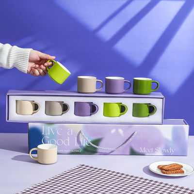 Good price Ceramic Mug Set Premium 5 Piece Coffee Cup Collection Purple Gift Box Packaging Slow Living Theme online