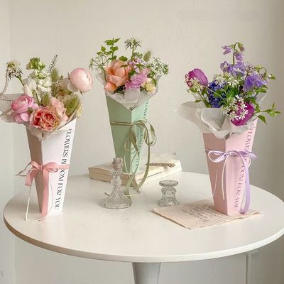 Harga yang bagus Flowers Bloom Bouquet Box Set Teachers Day Single Rose Packaging Pink Green White Cone Design Gift Ready Presentation on line