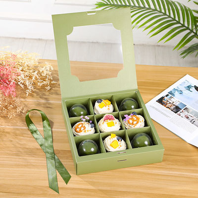 Good price 9 Grid Pastry Box With Window Premium Dessert Packaging Transparent Display Window Ribbon Closure Gift Box online