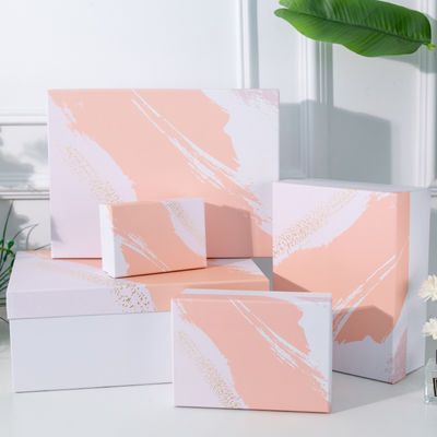 Pink And White Artistic Brushstroke Printing Series Gift Box Custom Top And Bottom Cover Packaging Box