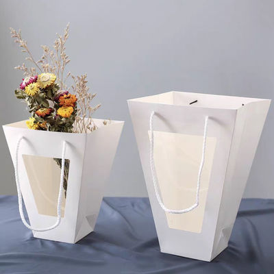 Guter Preis Window Kraft Flower Gift Bag Set Natural Tote Packaging With Display Window White Kraft Options Rope Handles Online