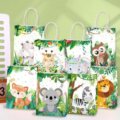 Harga yang bagus Jungle Style Cartoon Animal Gift Bag Birthday Party Souvenir Kraft Paper Handbag Snack Packaging Bag on line