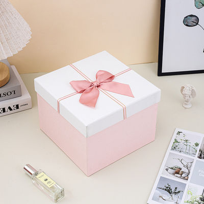 Premium Gift Box Set Large Pink Square Packaging White Lid With Bow Christmas Birthday Ready