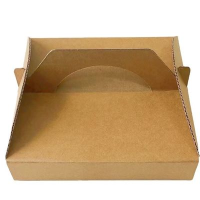 Pizza Delivery Box Biodegradable Corrugated Kraft Packaging Integrated Handle Design Grease Resistant Takeaway Boxes