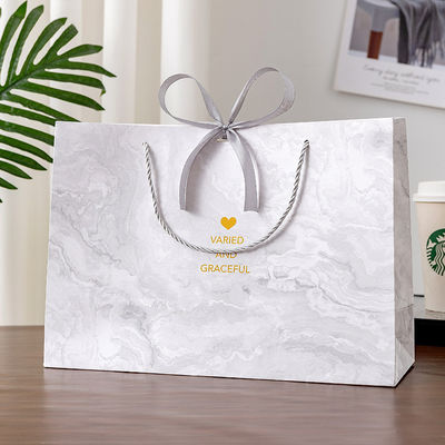 Good price Marble Gift Bags Premium Ribbon Handled Packaging Instagram Aesthetic Luxury Tote Holiday Clothing Presentation Bags online