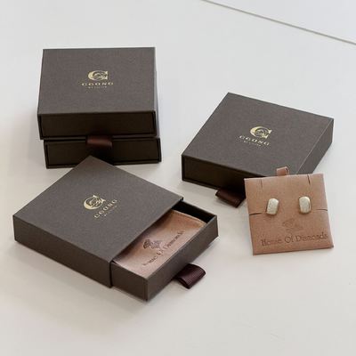 Luxury Pull Draw Jewelry Box Coffee Brown Gold Foil Valentines Day Packaging Premium Gift Box for Necklace Bracelet Sets