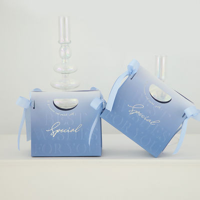 Good price Gift Box Set Premium Pastel Blue Lavender Packaging Laser Cut Handles Ribbon Bows Gold Foil Luxury Presentation Boxes online