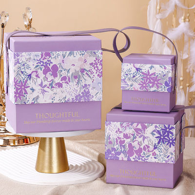 Floral Gift Box Set Elegant Handled Wedding Birthday Favor Packaging Leather Carry Straps Empty Kraft Box Collection