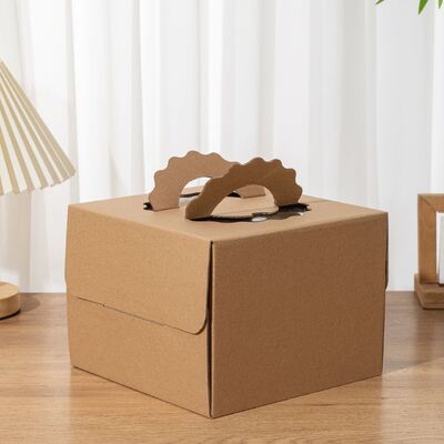 Buon prezzo Scatole di torte Kraft Eco Friendly Single Double Layer con maniglie ondulate Birthday Wedding Cake Packaging Robusto Trasporto Design sicuro in linea