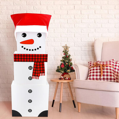 Good price Large Snowman Nesting Gift Box Set Christmas themed Stacking Decoration Red Scarf Hat Design online