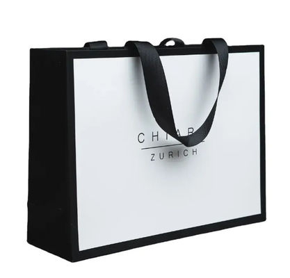 Print Logo Disesuaikan Luxury Putih Shopping Paper Custom Kantong Kardus Dengan Genggam Ribbon